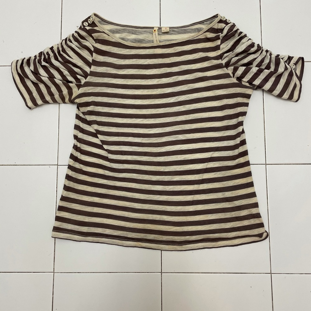 Adorable brown / off white cotton striped shirt